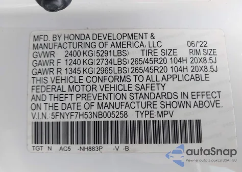 2022 Honda Passport 2Wd Ex-L from USA, damaged, VIN 5FNYF7H53NB005258
